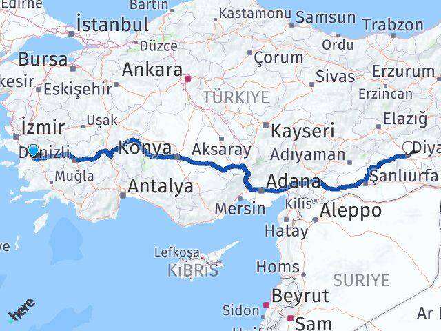 Aydın İncirliova Diyarbakır Arası Kaç Km - Yol Haritası
