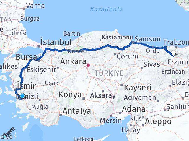 Aydın İncirliova Gümüşhane Arası Kaç Km - Yol Haritası