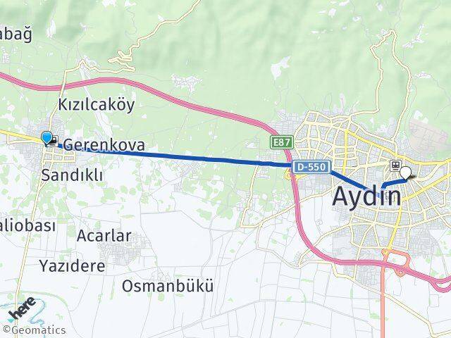 Aydın İncirliova Güzelhisar Efeler Arası Kaç Km - Yol Haritası