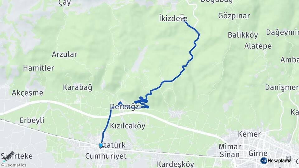 Aydın İncirliova İkizdere İncirliova Arası Kaç Km - Yol Haritası