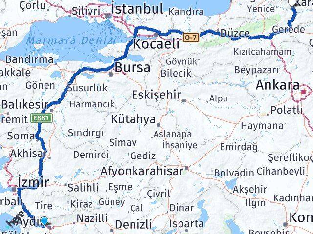 Aydın İncirliova Karabük Arası Kaç Km - Yol Haritası
