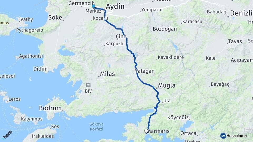 Aydın İncirliova Marmaris Muğla Arası Kaç Km - Yol Haritası