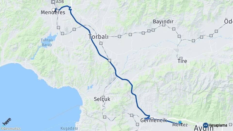 Aydın İncirliova Menderes İzmir Arası Kaç Km - Yol Haritası