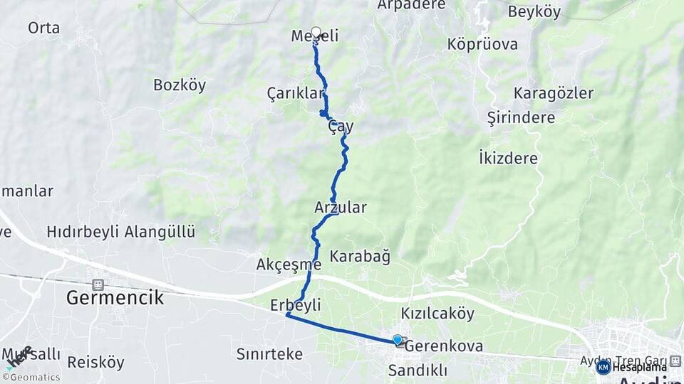 Aydın İncirliova Meşeli Germencik Arası Kaç Km - Yol Haritası
