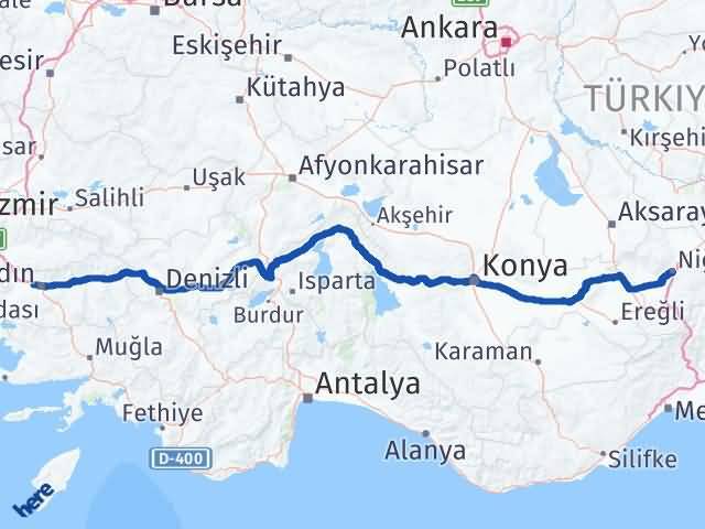 Aydın İncirliova Niğde Arası Kaç Km - Yol Haritası