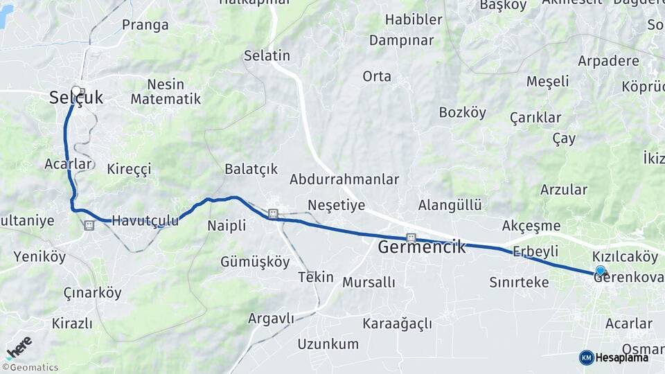 Aydın İncirliova Selçuk İzmir Arası Kaç Km - Yol Haritası