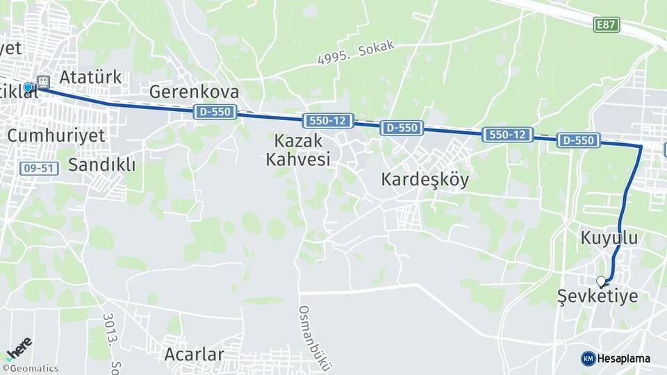 Aydın İncirliova Şevketiye Efeler Arası Kaç Km - Yol Haritası