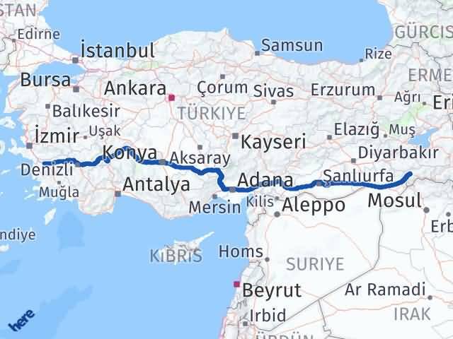 Aydın İncirliova Şırnak Arası Kaç Km - Yol Haritası
