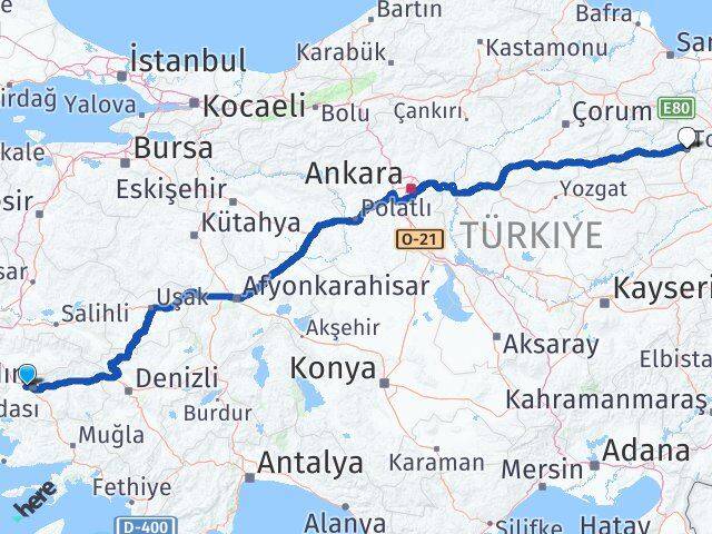 Aydın İncirliova Tokat Arası Kaç Km - Yol Haritası