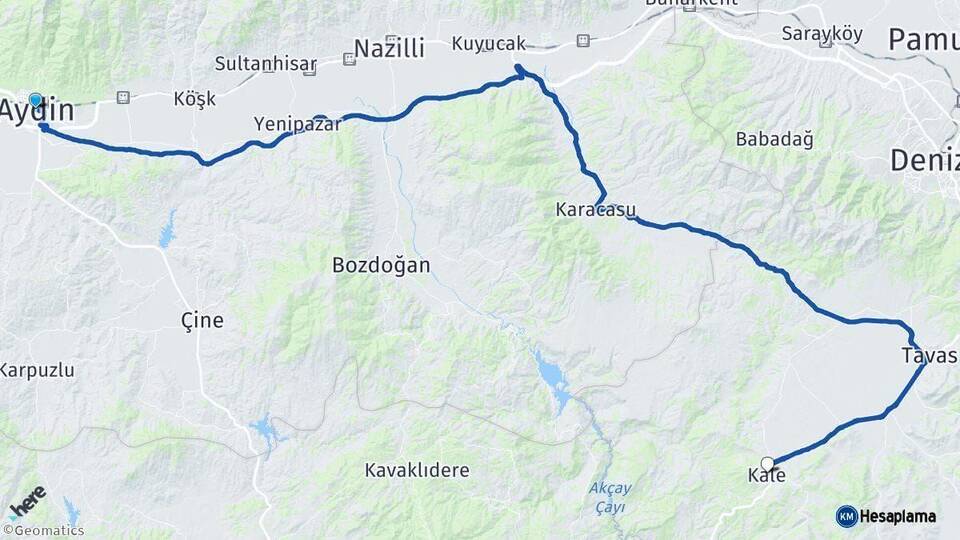 Aydın Kale Denizli Arası Kaç Km - Yol Haritası