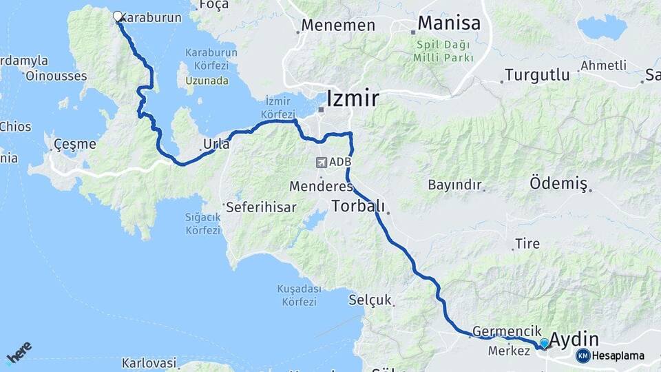 Aydın Karaburun İzmir Arası Kaç Km - Yol Haritası