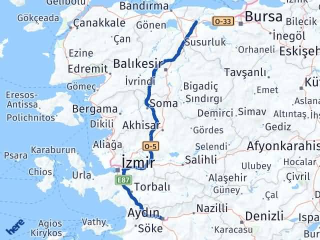 Aydın Karacabey Bursa Arası Kaç Km - Yol Haritası