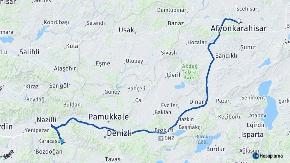 Aydın Karacasu Afyonkarahisar Arası Kaç Km - Yol Haritası