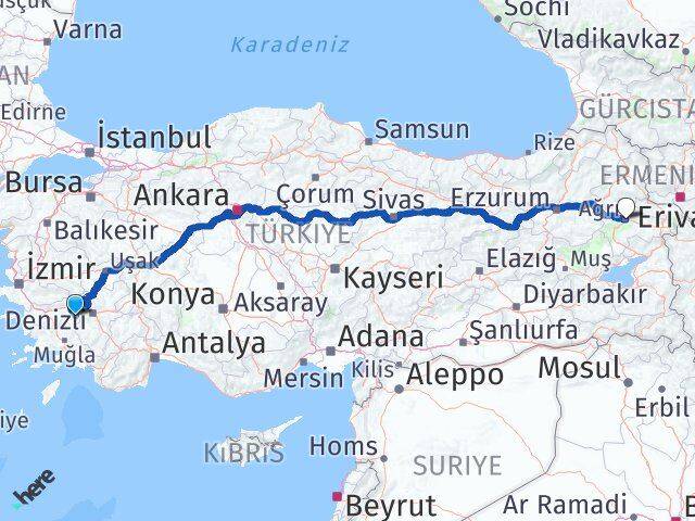 Aydın Karacasu Ağrı Arası Kaç Km - Yol Haritası