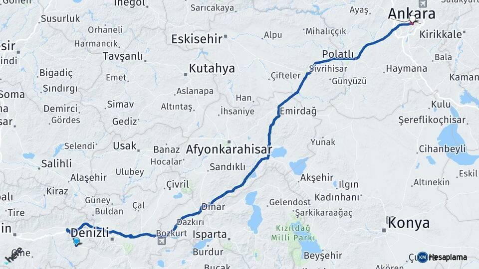 Aydın Karacasu Ankara Arası Kaç Km - Yol Haritası