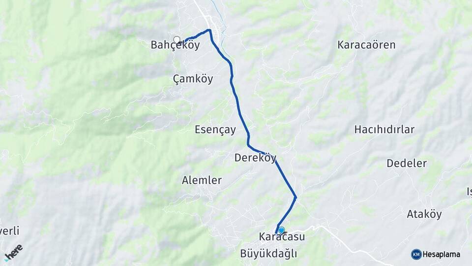 Aydın Karacasu Bahçeköy Karacasu Arası Kaç Km - Yol Haritası