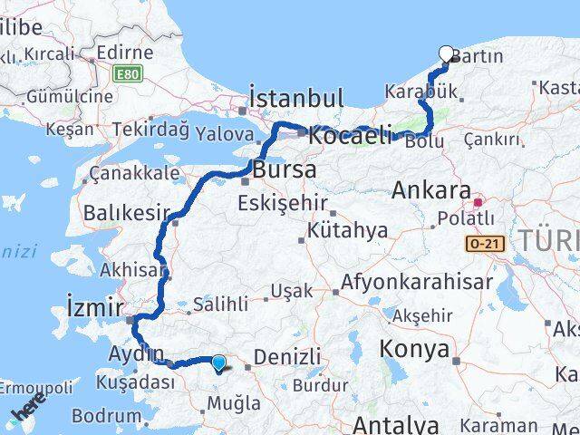 Aydın Karacasu Bartın Arası Kaç Km - Yol Haritası
