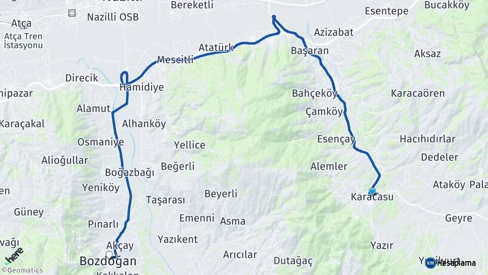 Aydın Karacasu Bozdoğan Arası Kaç Km - Yol Haritası