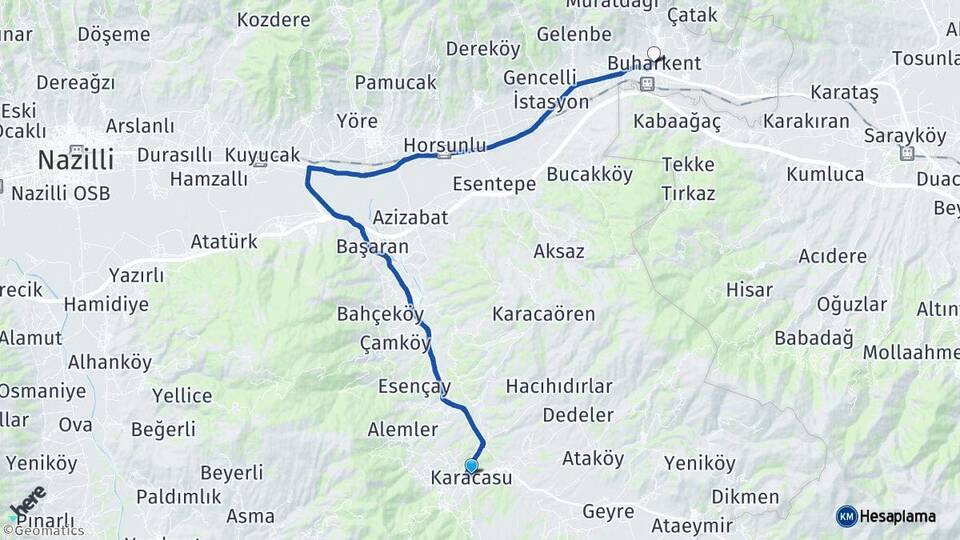 Aydın Karacasu Buharkent Arası Kaç Km - Yol Haritası