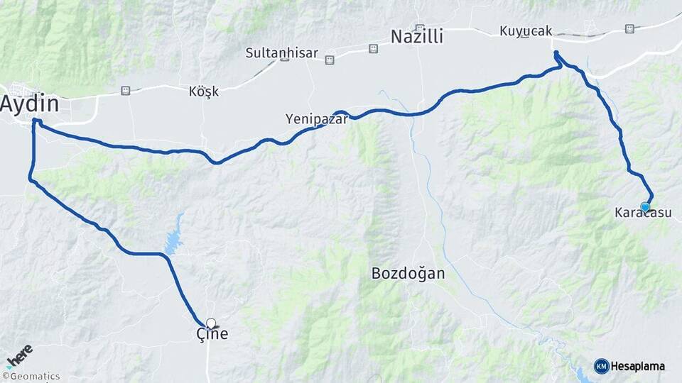 Aydın Karacasu Çine Arası Kaç Km - Yol Haritası