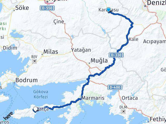 Aydın Karacasu Datça Muğla Arası Kaç Km - Yol Haritası