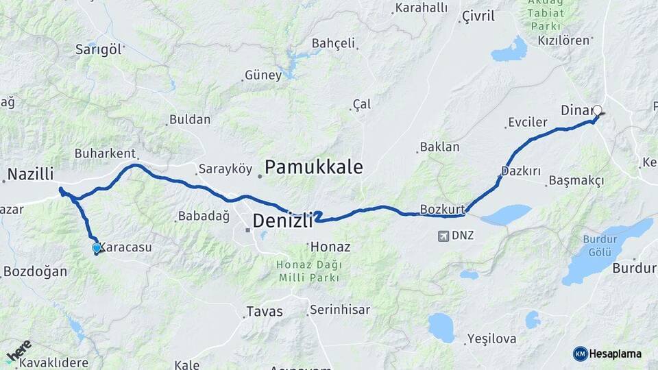 Aydın Karacasu Dinar Afyonkarahisar Arası Kaç Km - Yol Haritası
