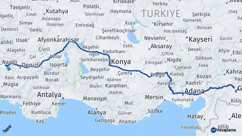 Aydın Karacasu Gaziantep Arası Kaç Km - Yol Haritası