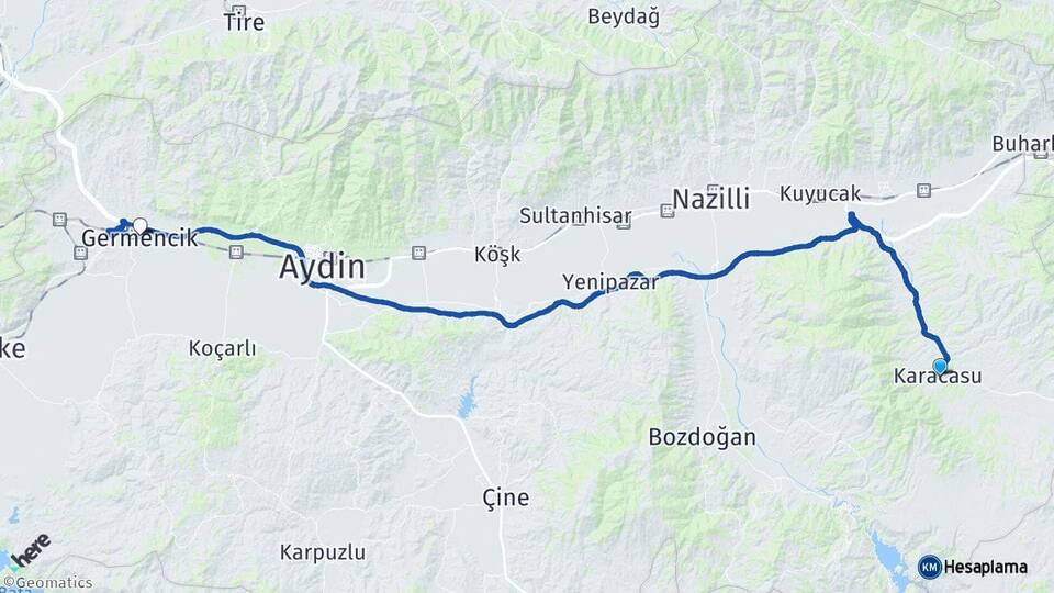 Aydın Karacasu Germencik Arası Kaç Km - Yol Haritası