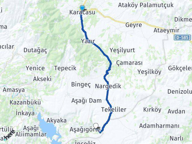 Aydın Karacasu Görle Karacasu Arası Kaç Km - Yol Haritası