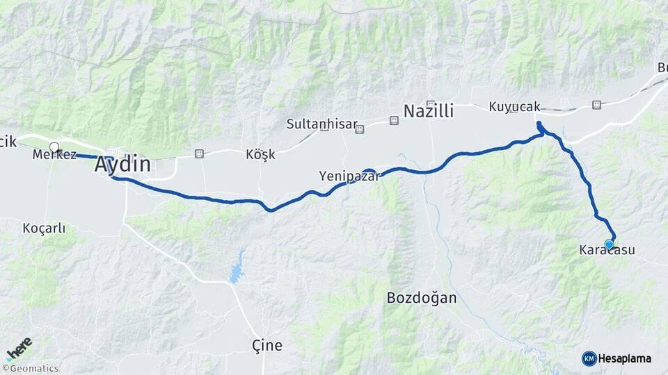 Aydın Karacasu İncirliova Arası Kaç Km - Yol Haritası