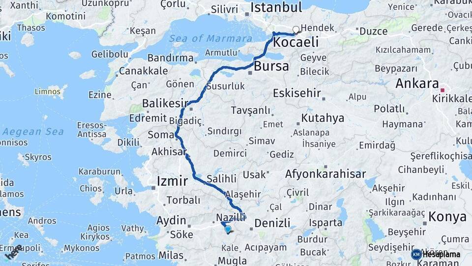 Aydın Karacasu Kocaeli Arası Kaç Km - Yol Haritası