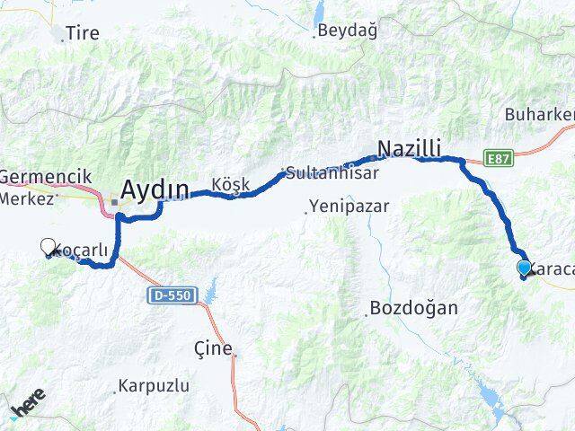 Aydın Karacasu Koçarlı Arası Kaç Km - Yol Haritası