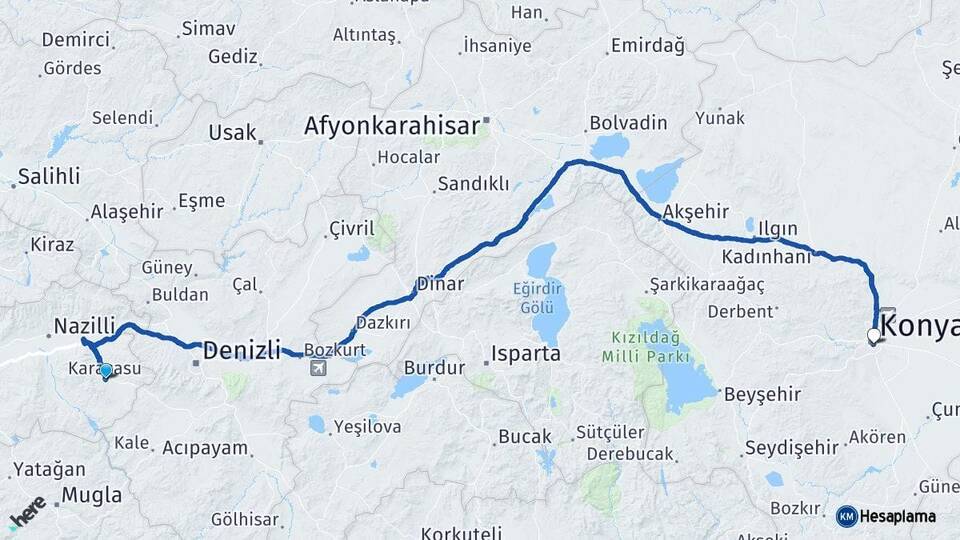 Aydın Karacasu Konya Arası Kaç Km - Yol Haritası