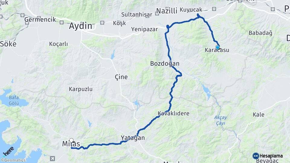 Aydın Karacasu Milas Muğla Arası Kaç Km - Yol Haritası