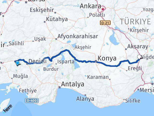 Aydın Karacasu Niğde Arası Kaç Km - Yol Haritası