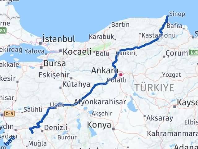 Aydın Karacasu Sinop Arası Kaç Km - Yol Haritası