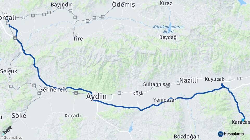 Aydın Karacasu Torbalı İzmir Arası Kaç Km - Yol Haritası
