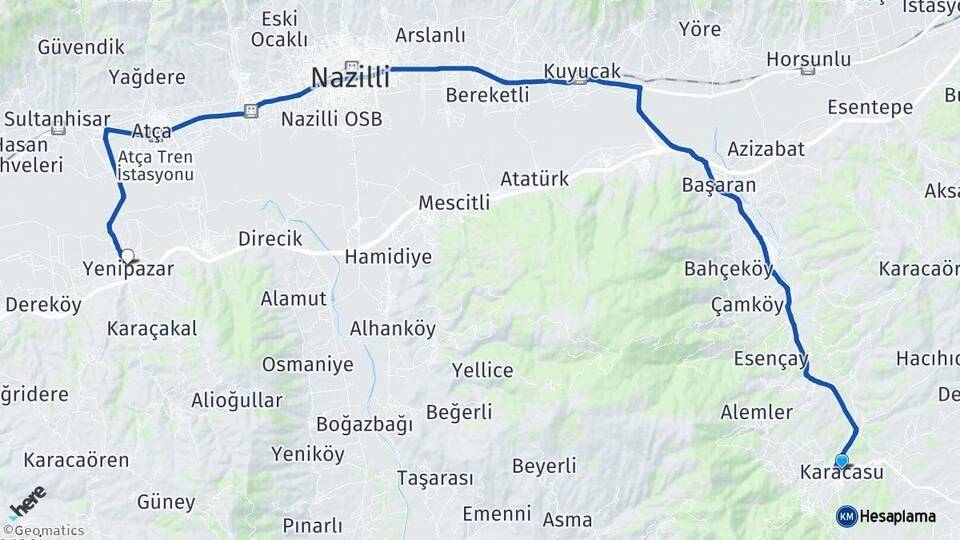 Aydın Karacasu Yenipazar Arası Kaç Km - Yol Haritası