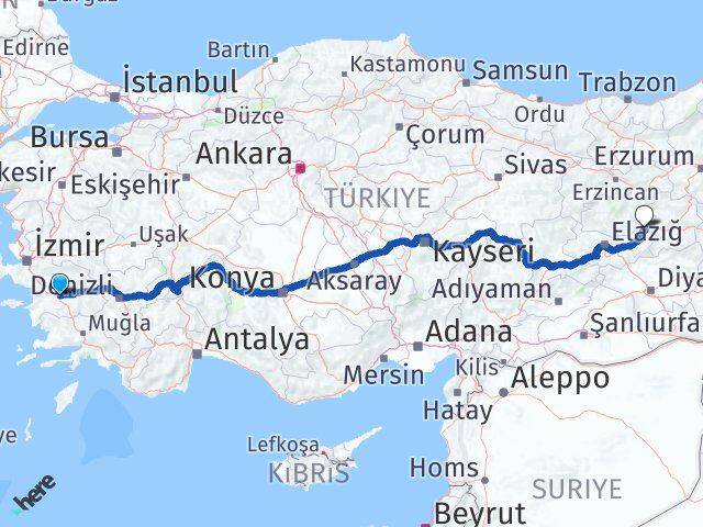 Aydın Karakoçan Elazığ Arası Kaç Km - Yol Haritası