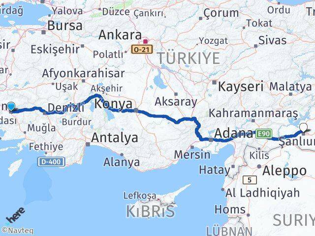 Aydın Karaköprü Şanlıurfa Arası Kaç Km - Yol Haritası