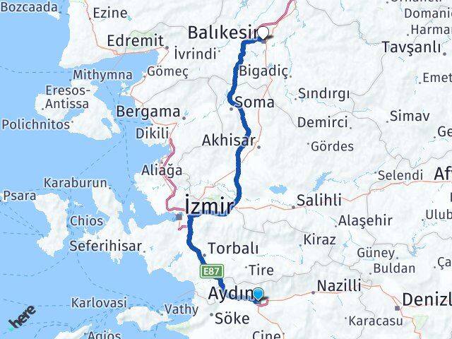 Aydın Karesi Balıkesir Arası Kaç Km - Yol Haritası
