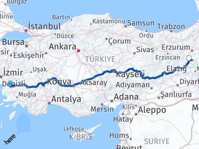 Aydın Karlıova Bingöl Arası Kaç Km - Yol Haritası