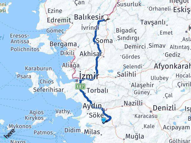 Aydın Karpuzlu Balıkesir Arası Kaç Km - Yol Haritası