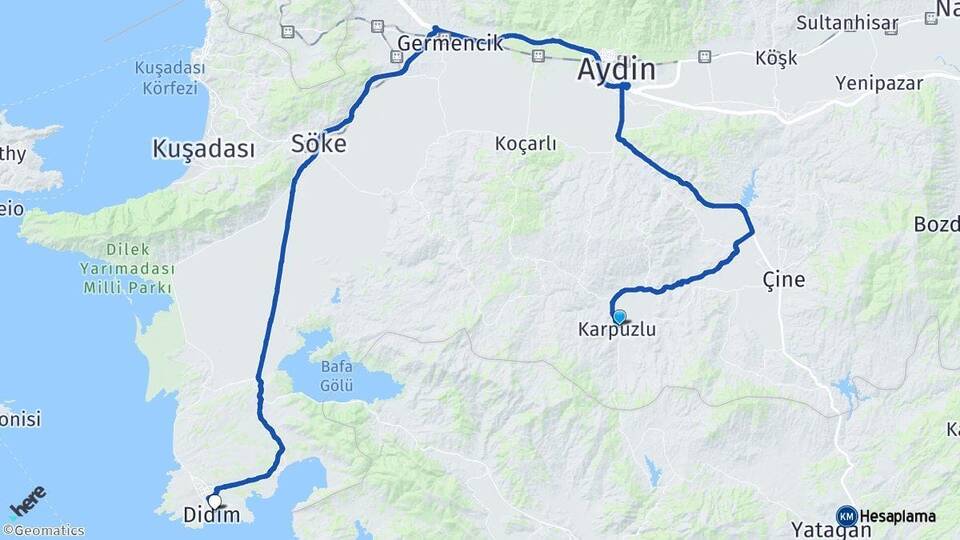 Aydın Karpuzlu Didim Arası Kaç Km - Yol Haritası