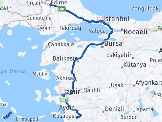 Aydın Karpuzlu Edirne Arası Kaç Km - Yol Haritası