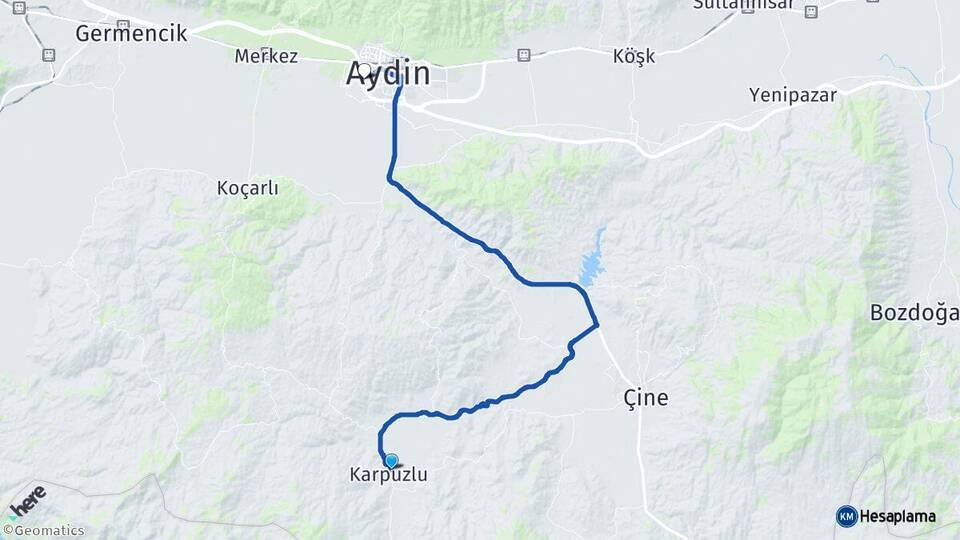 Aydın Karpuzlu Efeler Arası Kaç Km - Yol Haritası