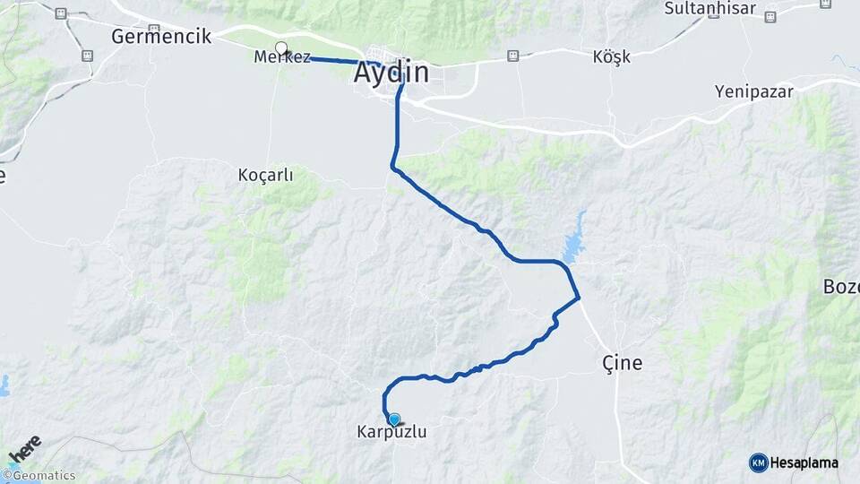 Aydın Karpuzlu İncirliova Arası Kaç Km - Yol Haritası