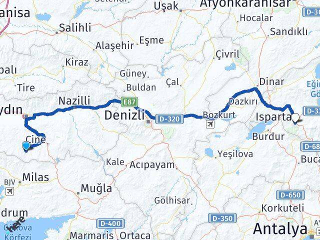 Aydın Karpuzlu Isparta Arası Kaç Km - Yol Haritası