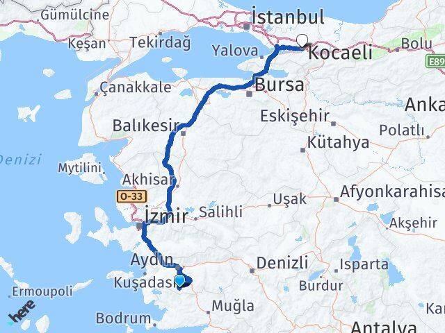Aydın Karpuzlu Kocaeli Arası Kaç Km - Yol Haritası