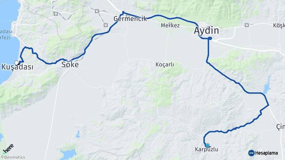 Aydın Karpuzlu Kuşadası Arası Kaç Km - Yol Haritası